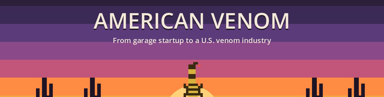 American Venom title art: a pixel-art scorpion in front of an Arizona sunset and saguaros